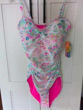 Ruffle Butts, New With Tags Convertible Bando One Piece In Tropical Resort Sz M